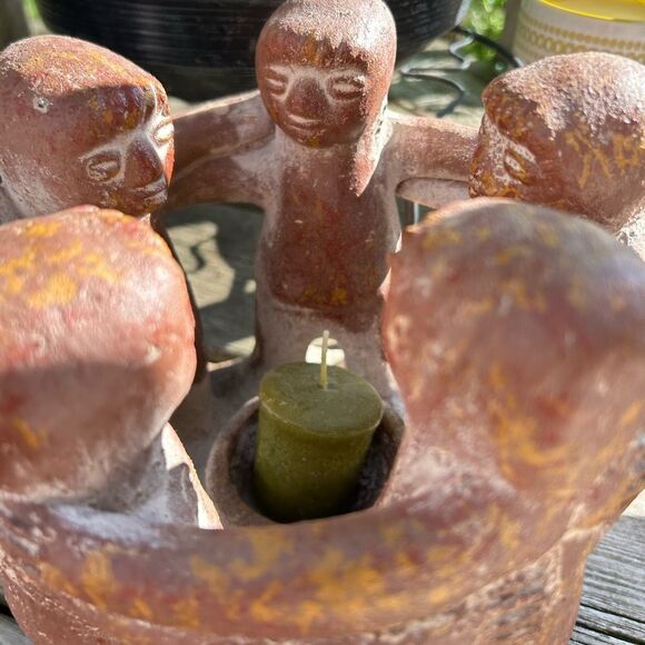 Vintage Terracotta Brown Circle of Friends Candle Holder Sculpture - Picture 10 of 16
